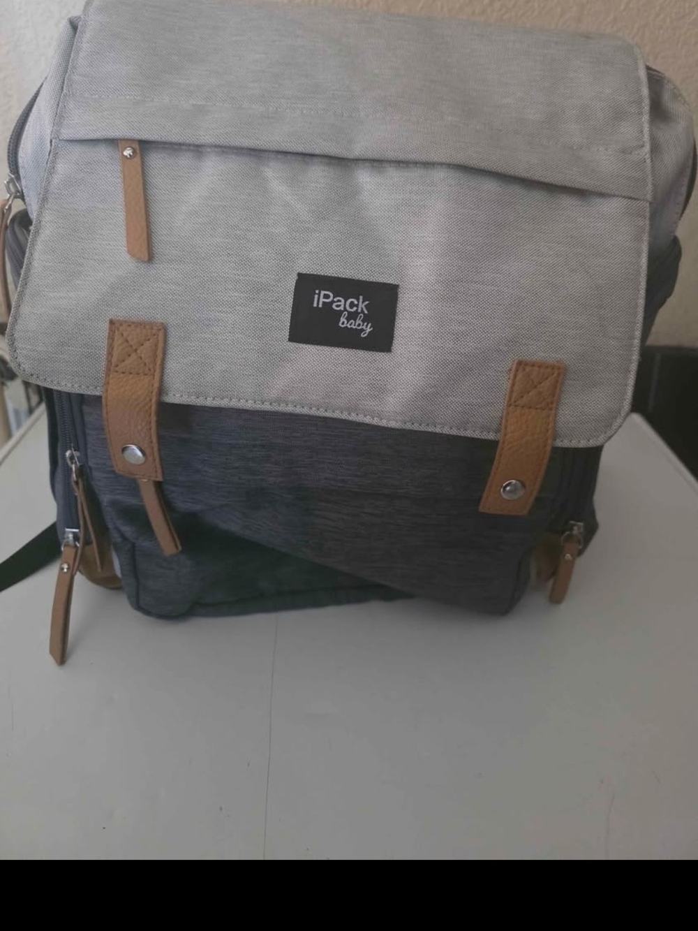 iPack Baby Two-Tone Gray Backpack with Tan Accents